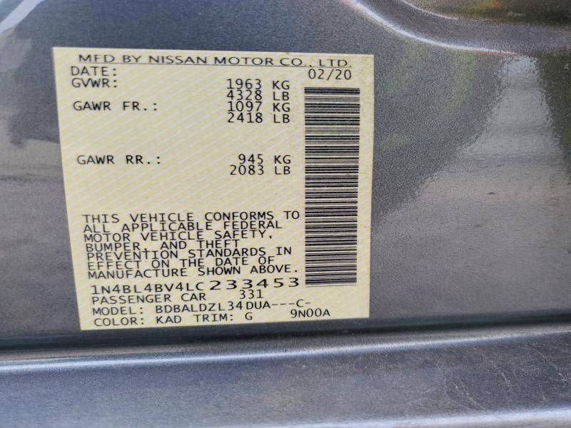 2020 Nissan Altima მანქანა იყიდება აუქციონზე, vin: 1N4BL4BV4LC233453, აუქციონის ნომერი: 63301366
