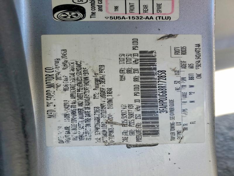 2011 Ford Fusion მანქანა იყიდება აუქციონზე, vin: 3FAHP0JG6BR172858, აუქციონის ნომერი: 66458216