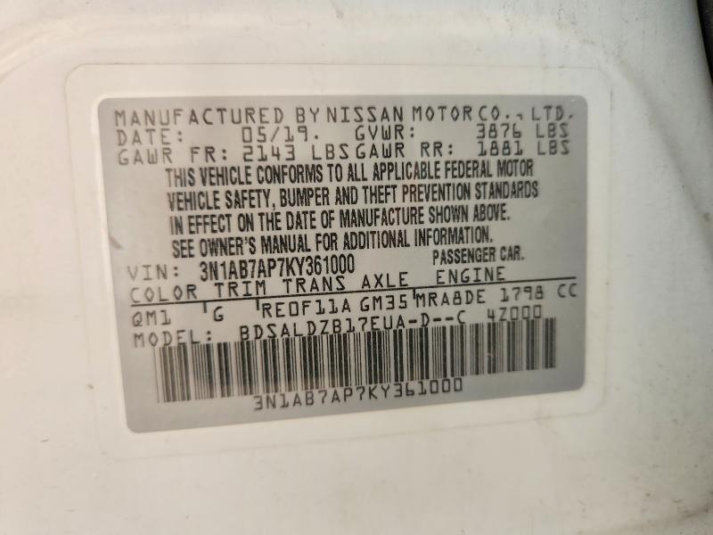 Продажа на аукционе авто 2019 Nissan Sentra, vin: 3N1AB7AP7KY361000, номер лота: 64977396