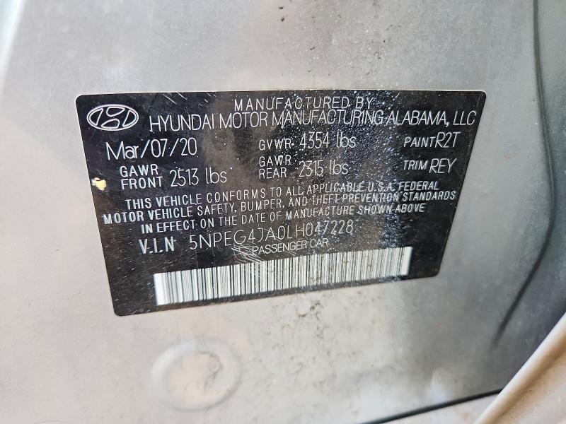 2020 Hyundai Sonata მანქანა იყიდება აუქციონზე, vin: 5NPEG4JA0LH047228, აუქციონის ნომერი: 61646706