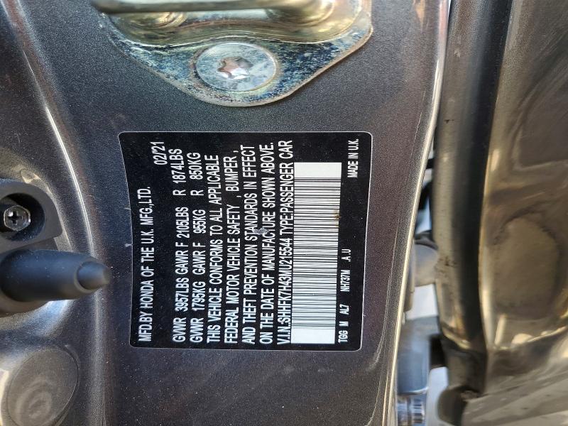 2021 Honda Civic მანქანა იყიდება აუქციონზე, vin: SHHFK7H43MU215544, აუქციონის ნომერი: 63370926