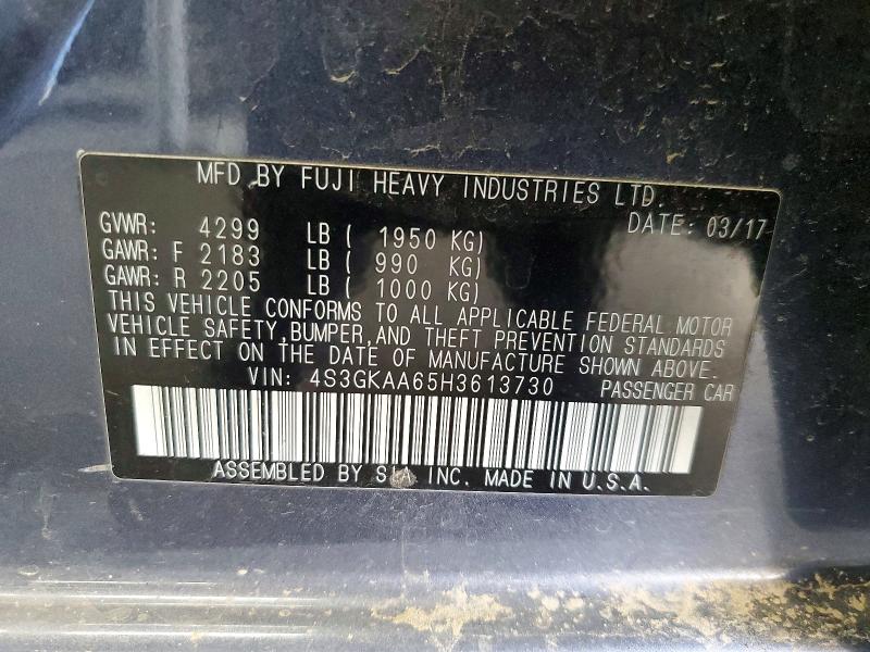 2017 Subaru Impreza მანქანა იყიდება აუქციონზე, vin: 4S3GKAA65H3613730, აუქციონის ნომერი: 64277176