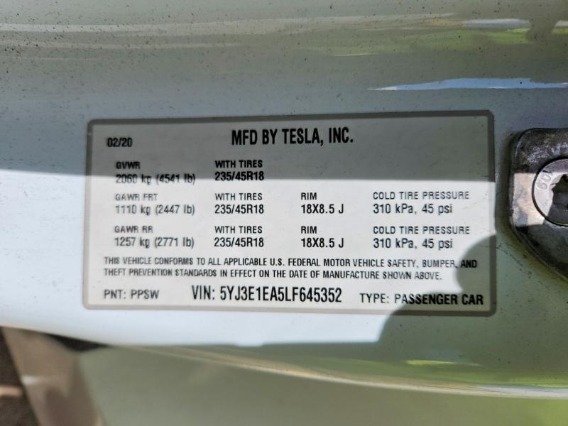 Aukcja sprzedaży 2020 Tesla Model 3, vin: 5YJ3E1EA5LF645352, numer aukcji: 66460256