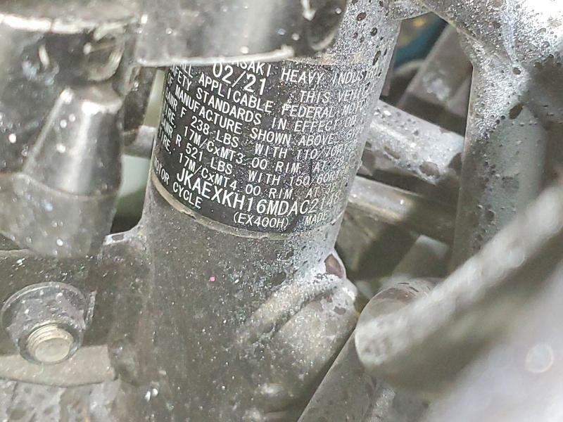 63898246 :رقم المزاد ، JKAEXKH16MDAC2148 vin ، 2021 Kawasaki Ex400 مزاد بيع