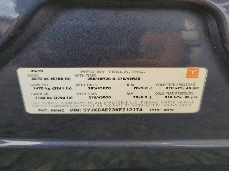 Aukcja sprzedaży 2019 Tesla Model X, vin: 5YJXCAE23KF212174, numer aukcji: 64669496