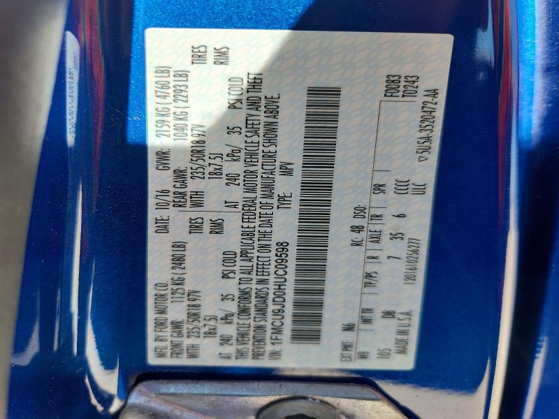Aukcja sprzedaży 2017 Ford Escape, vin: 1FMCU9JD0HUC09598, numer aukcji: 61811176