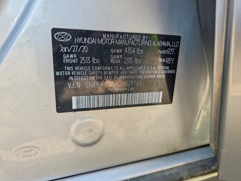 64426516 :رقم المزاد ، 5NPEF4JA0LH029265 vin ، 2020 Hyundai Sonata مزاد بيع