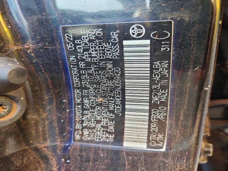 2022 Toyota Corolla მანქანა იყიდება აუქციონზე, vin: JTDEAMDE5NJ059420, აუქციონის ნომერი: 63773746