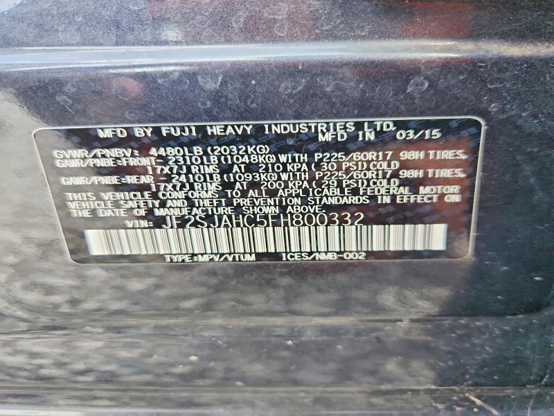 2015 Subaru Forester მანქანა იყიდება აუქციონზე, vin: JF2SJAHC5FH800332, აუქციონის ნომერი: 66235586