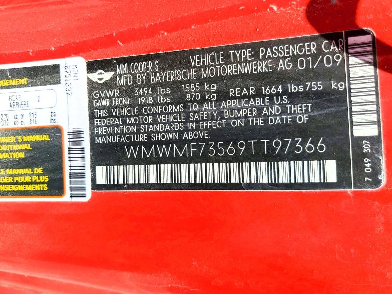 Продаж на аукціоні авто 2009 Mini Cooper, vin: WMWMF73569TT97366, номер лоту: 64691586