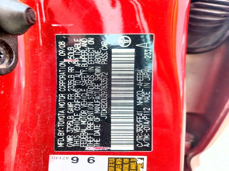 Aukcja sprzedaży 2009 Toyota Prius, vin: JTDKB20U397833572, numer aukcji: 65137216