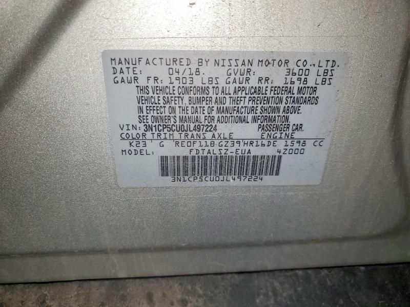 2018 Nissan Kicks მანქანა იყიდება აუქციონზე, vin: 3N1CP5CU0JL497224, აუქციონის ნომერი: 65341146