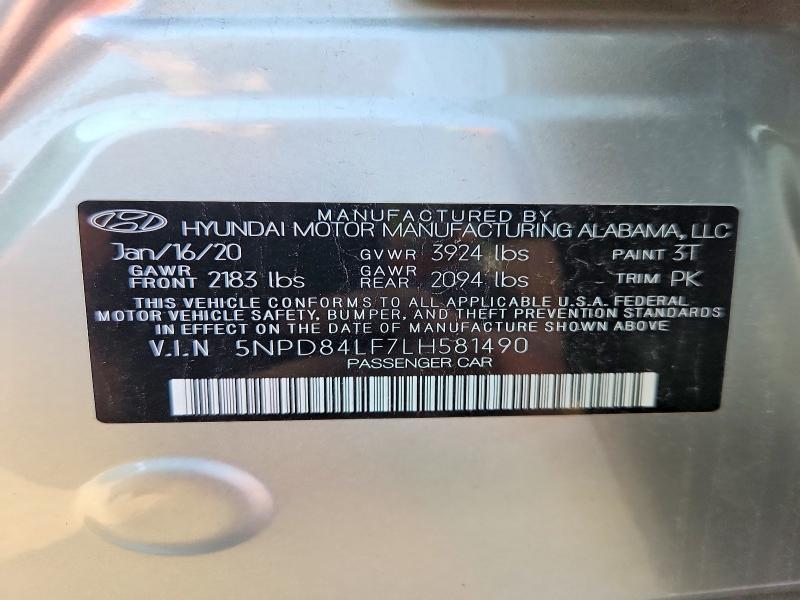 2020 Hyundai Elantra მანქანა იყიდება აუქციონზე, vin: 5NPD84LF7LH581490, აუქციონის ნომერი: 65318936