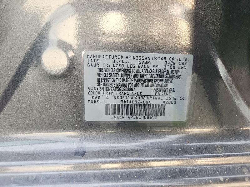2016 Nissan Versa მანქანა იყიდება აუქციონზე, vin: 3N1CN7AP5GL908897, აუქციონის ნომერი: 65625626