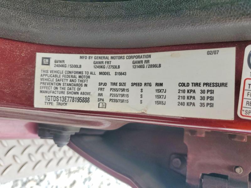 2007 Gmc Canyon მანქანა იყიდება აუქციონზე, vin: 1GTDS13E778195888, აუქციონის ნომერი: 66034916