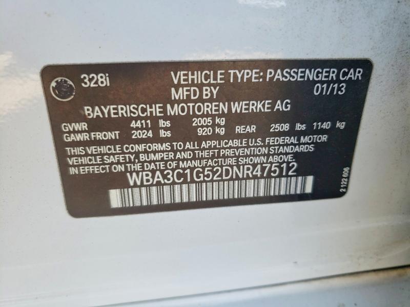Продаж на аукціоні авто 2013 Bmw 328, vin: WBA3C1G52DNR47512, номер лоту: 65735826