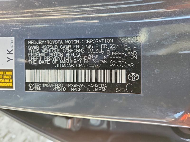 2023 Toyota Prius მანქანა იყიდება აუქციონზე, vin: JTDADABU0P3004377, აუქციონის ნომერი: 63785306