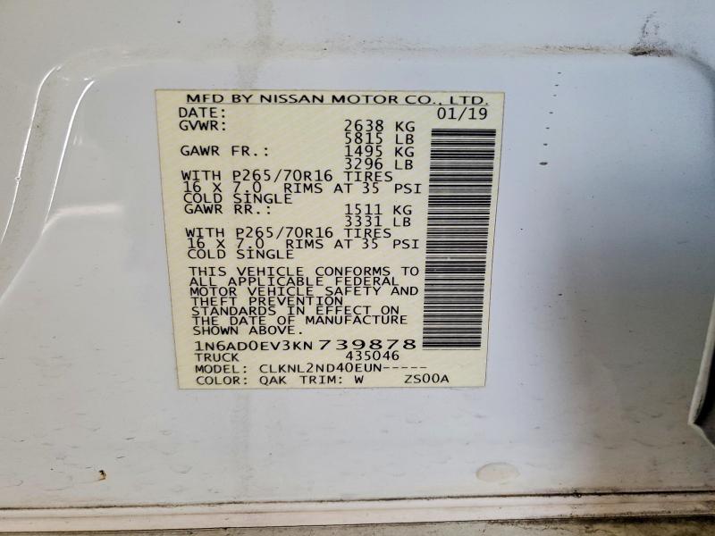 2019 Nissan Frontier მანქანა იყიდება აუქციონზე, vin: 1N6AD0EV3KN739878, აუქციონის ნომერი: 65221096
