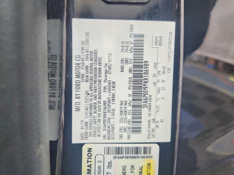 Продаж на аукціоні авто 2019 Ford Fusion, vin: 3FA6P0D98KR186989, номер лоту: 65814756