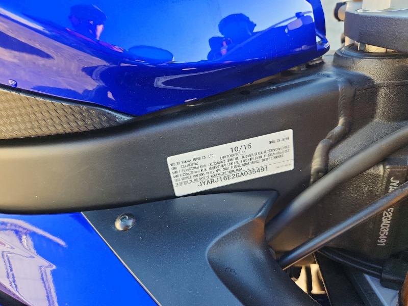2016 Yamaha Yzfr6 მანქანა იყიდება აუქციონზე, vin: JYARJ16E2GA035491, აუქციონის ნომერი: 66476306