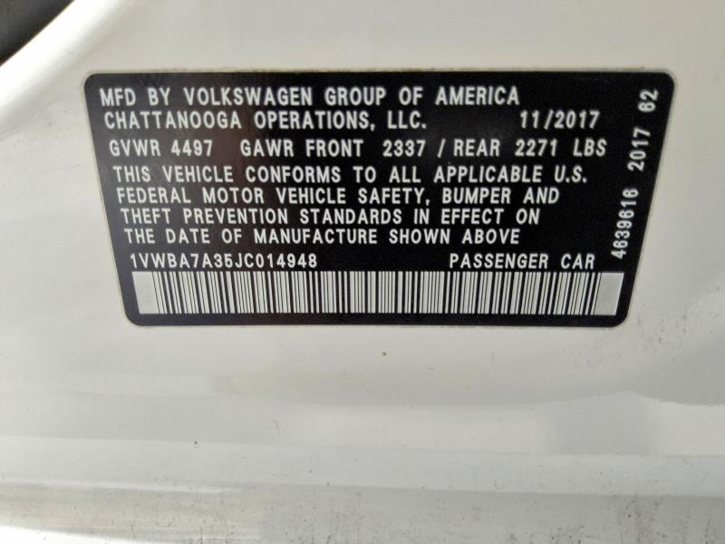 64641586 :رقم المزاد ، 1VWBA7A35JC014948 vin ، 2018 Volkswagen Passat مزاد بيع