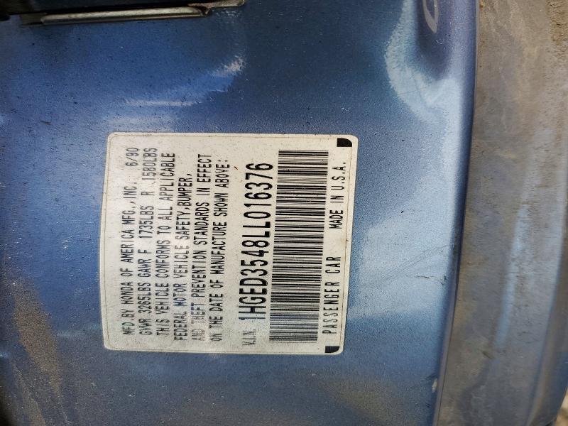 66807236 :رقم المزاد ، 1HGED3548LL016376 vin ، 1990 Honda Civic مزاد بيع