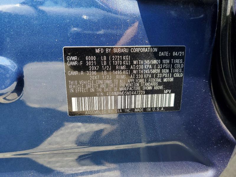 64276116 :رقم المزاد ، 4S4WMAMD5M3447229 vin ، 2021 Subaru Ascent مزاد بيع