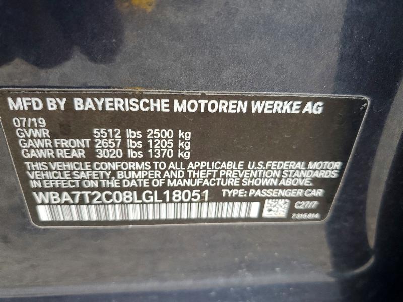 63942146 :رقم المزاد ، WBA7T2C08LGL18051 vin ، 2020 Bmw 740 مزاد بيع
