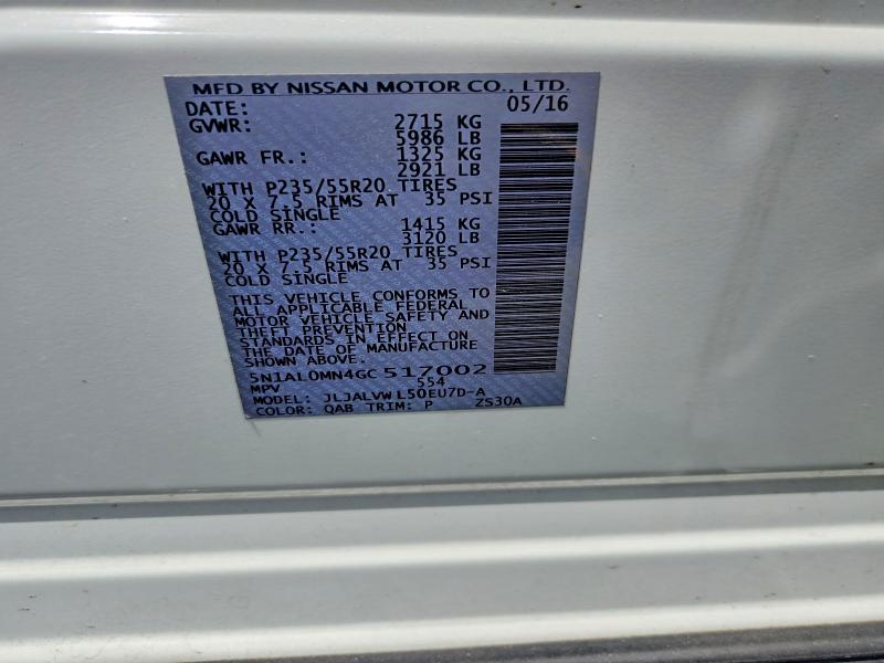 64201286 :رقم المزاد ، 5N1AL0MN4GC517002 vin ، 2016 Infiniti Qx60 مزاد بيع
