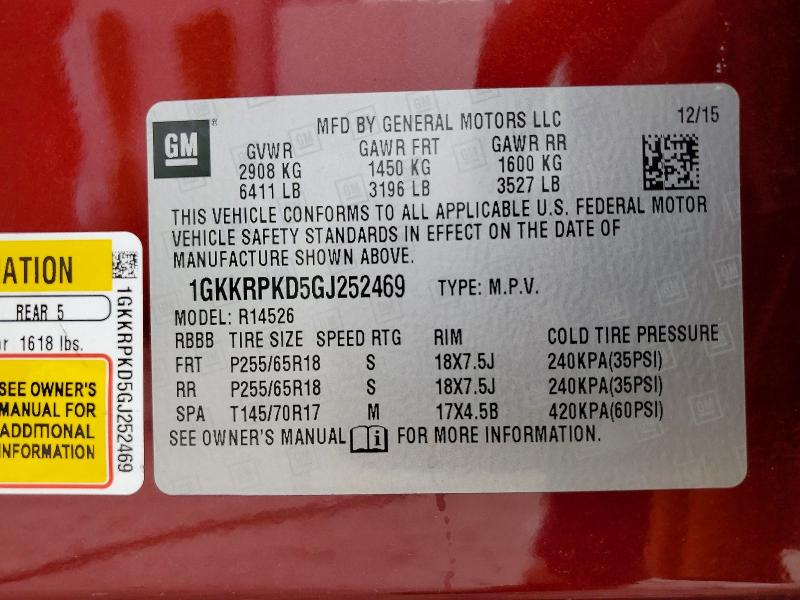 2016 Gmc Acadia მანქანა იყიდება აუქციონზე, vin: 1GKKRPKD5GJ252469, აუქციონის ნომერი: 65660426