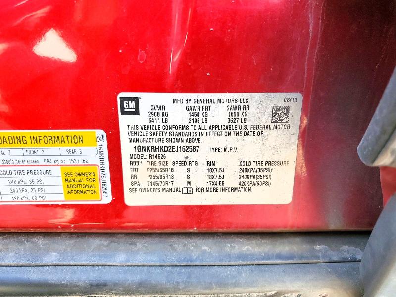 66988326 :رقم المزاد ، 1GNKRHKD2EJ162587 vin ، 2014 Chevrolet Traverse مزاد بيع