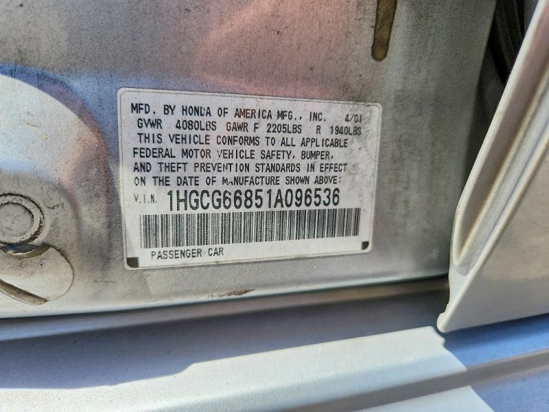 Aukcja sprzedaży 2001 Honda Accord, vin: 1HGCG66851A096536, numer aukcji: 64853356