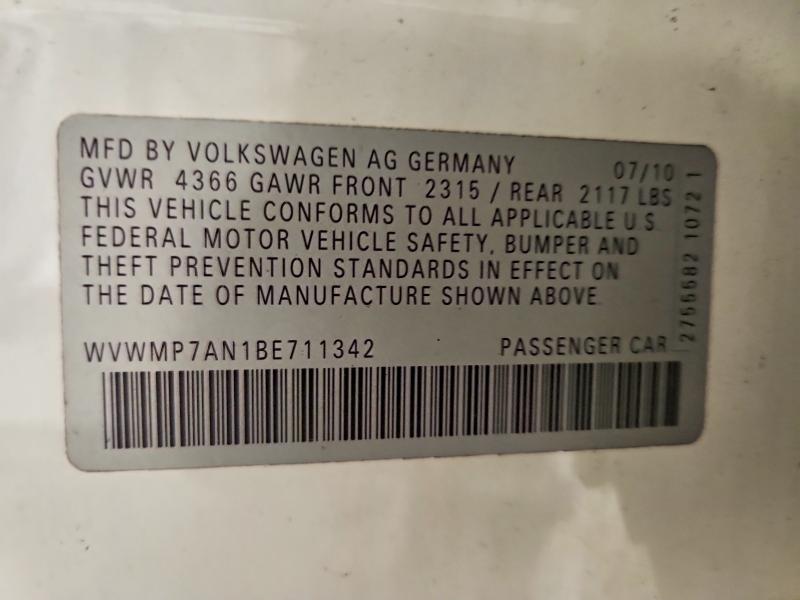 Aukcja sprzedaży 2011 Volkswagen Cc, vin: WVWMP7AN1BE711342, numer aukcji: 65307256
