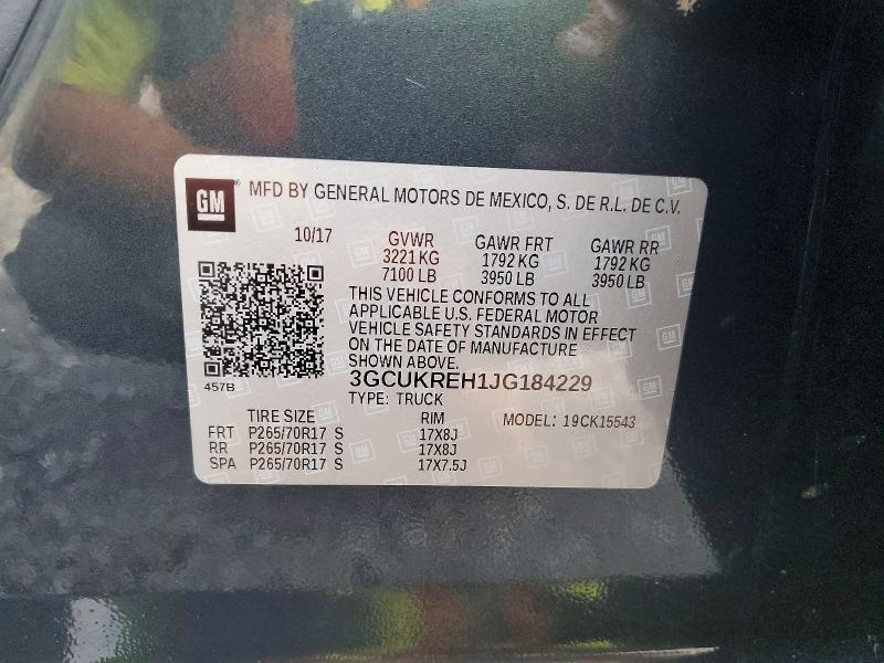 Продаж на аукціоні авто 2018 Chevrolet Silverado, vin: 3GCUKREH1JG184229, номер лоту: 66955556