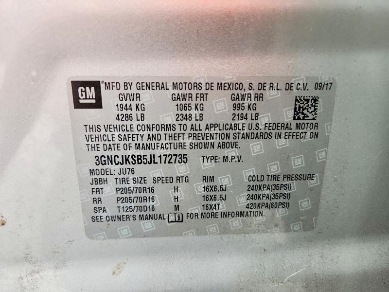 Продаж на аукціоні авто 2018 Chevrolet Trax, vin: 3GNCJKSB5JL172735, номер лоту: 64316076
