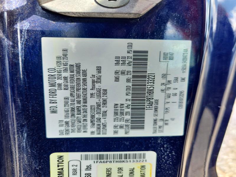 2019 Ford Mustang მანქანა იყიდება აუქციონზე, vin: 1FA6P8TH8K5133221, აუქციონის ნომერი: 63213486