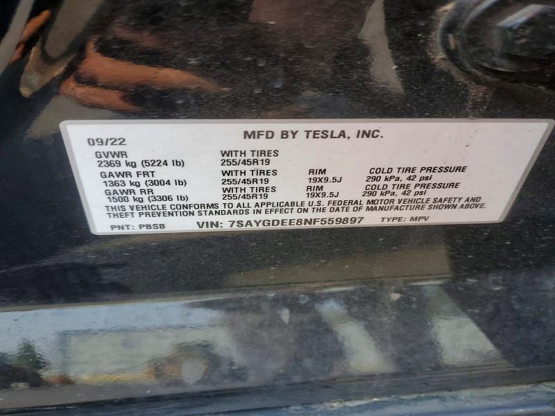 Продажа на аукционе авто 2022 Tesla Model Y, vin: 7SAYGDEE8NF559897, номер лота: 64404236