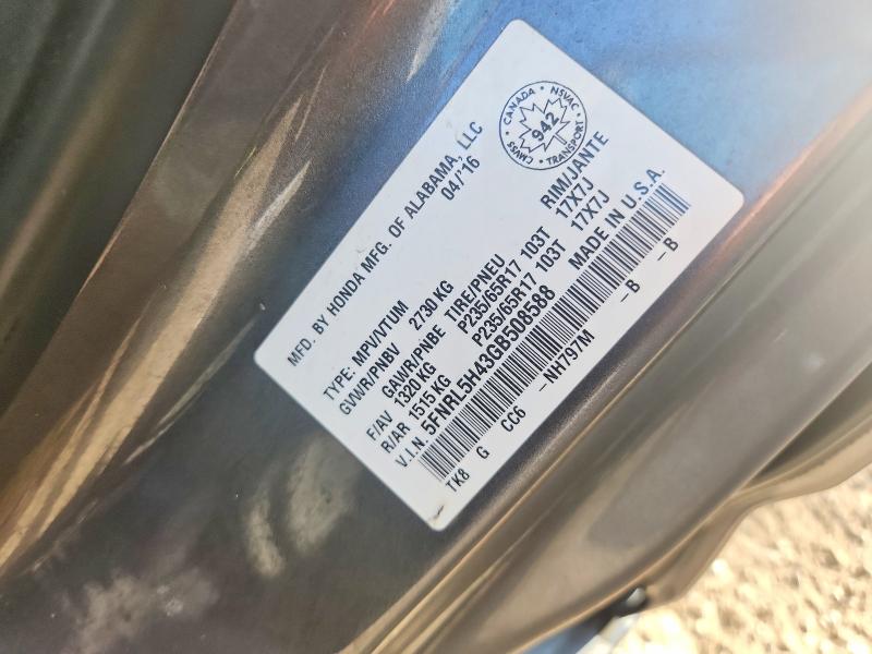 66265366 :رقم المزاد ، 5FNRL5H43GB508588 vin ، 2016 Honda Odyssey مزاد بيع