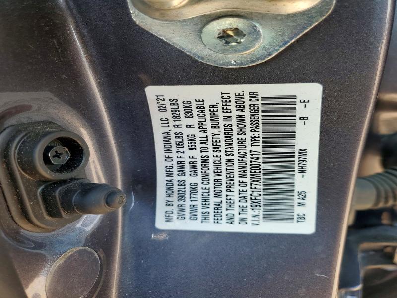 Aukcja sprzedaży 2021 Honda Civic, vin: 19XFC1F7XME007417, numer aukcji: 65306096