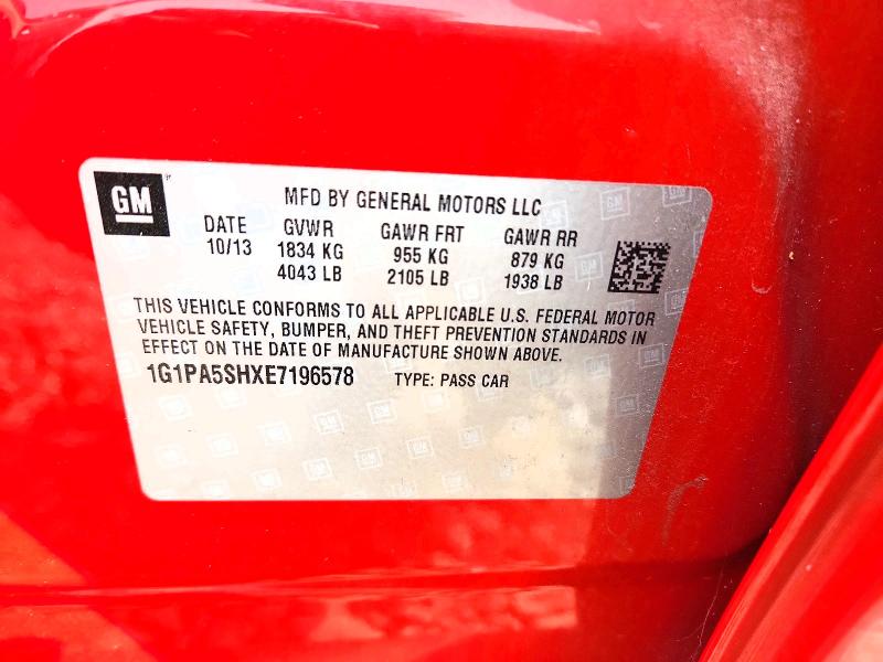 85987005 :رقم المزاد ، 1G1PA5SHXE7196578 vin ، 2014 Chevrolet Cruise مزاد بيع