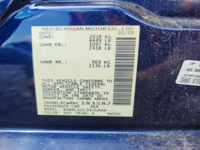 Продаж на аукціоні авто 2019 Nissan Altima, vin: 1N4BL4CW8KC183582, номер лоту: 63872396