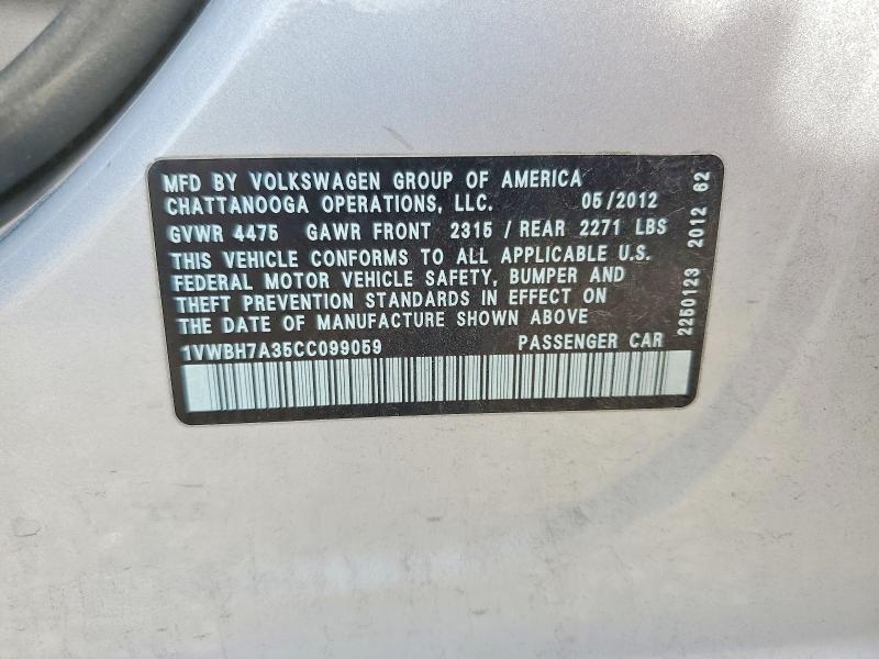 Aukcja sprzedaży 2012 Volkswagen Passat, vin: 1VWBH7A35CC099059, numer aukcji: 64963966