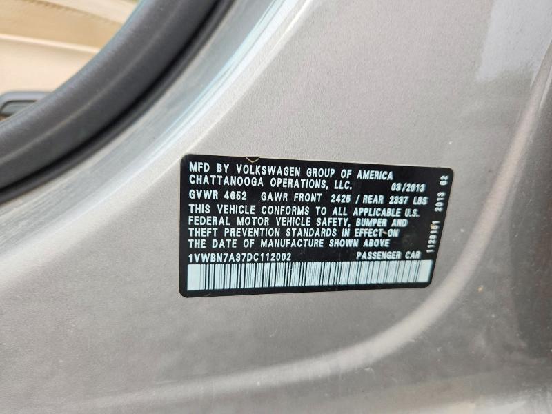 Продаж на аукціоні авто 2013 Volkswagen Passat, vin: 1VWBN7A37DC112002, номер лоту: 63880436