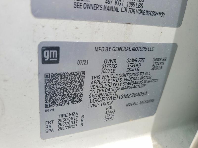 Продаж на аукціоні авто 2021 Chevrolet Silverado, vin: 1GCRYAEH3MZ384054, номер лоту: 64816836
