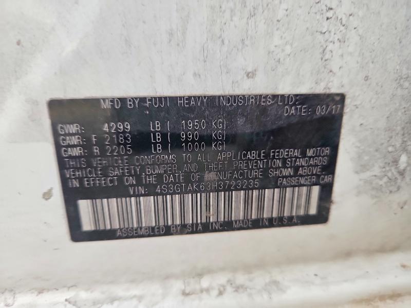 2017 Subaru Impreza მანქანა იყიდება აუქციონზე, vin: 4S3GTAK63H3723235, აუქციონის ნომერი: 65051576