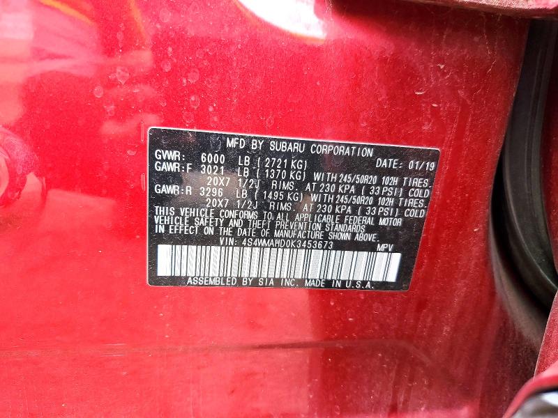 Продаж на аукціоні авто 2019 Subaru Ascent, vin: 4S4WMAHD0K3453673, номер лоту: 66646506