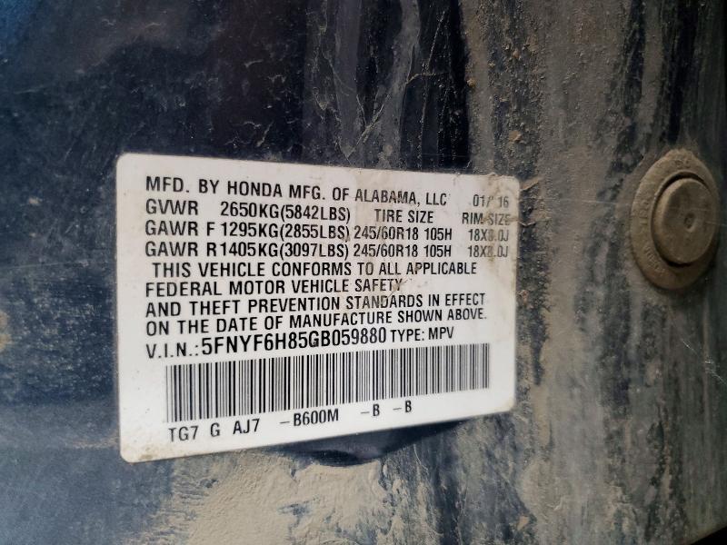 Продаж на аукціоні авто 2016 Honda Pilot, vin: 5FNYF6H85GB059880, номер лоту: 63822706