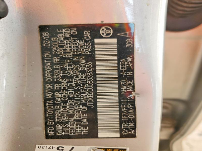 Aukcja sprzedaży 2008 Toyota Prius, vin: JTDKB20U083383336, numer aukcji: 63477066