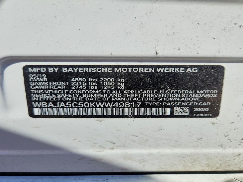 Aukcja sprzedaży 2019 Bmw 530, vin: WBAJA5C50KWW49817, numer aukcji: 65310266