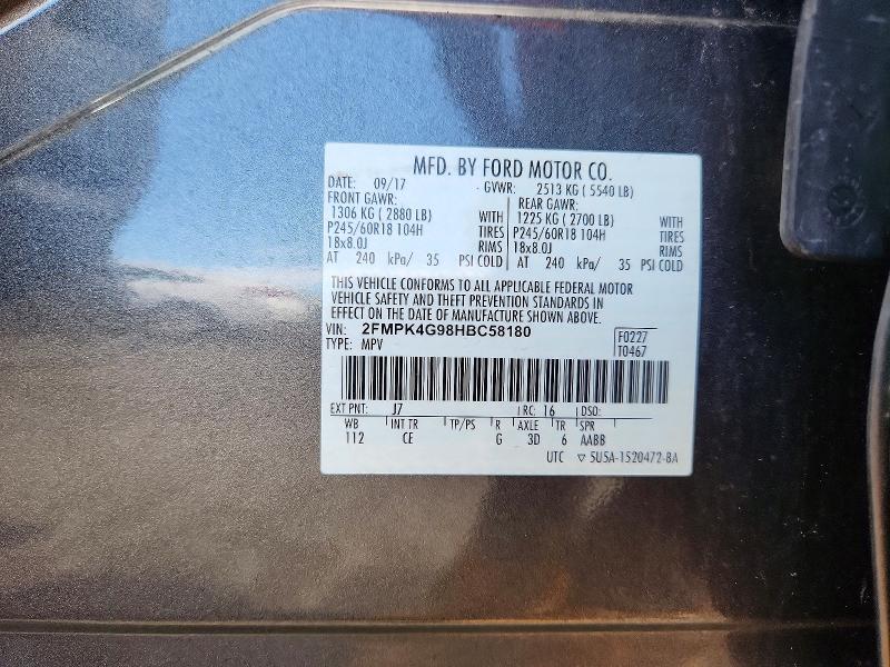 2017 Ford Edge მანქანა იყიდება აუქციონზე, vin: 2FMPK4G98HBC58180, აუქციონის ნომერი: 63287496